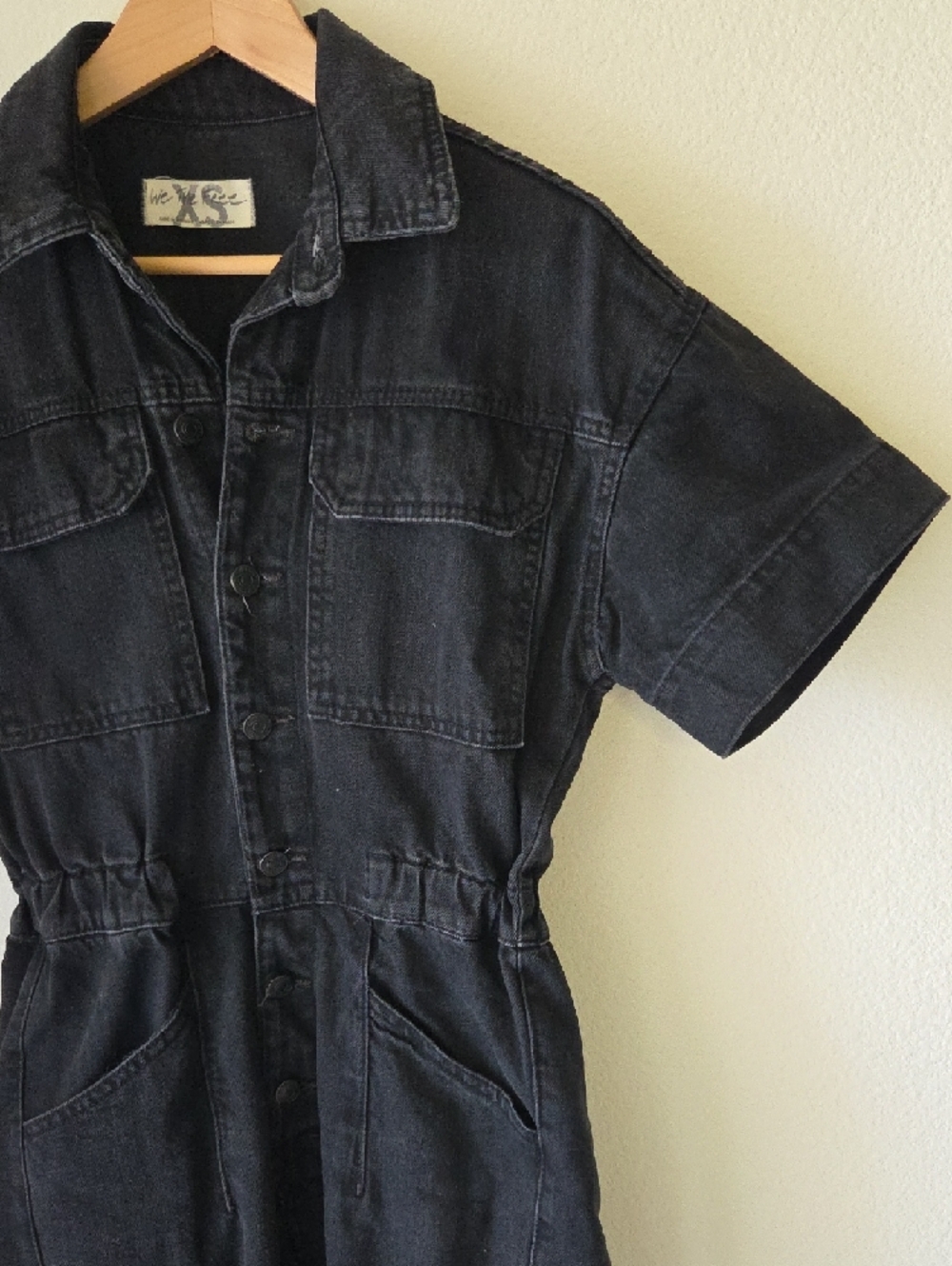 We The Free Marci Denim Black Short-Sleeve Utility Jumpsuit Sz XS 100% Cotton - Picture 7 of 16